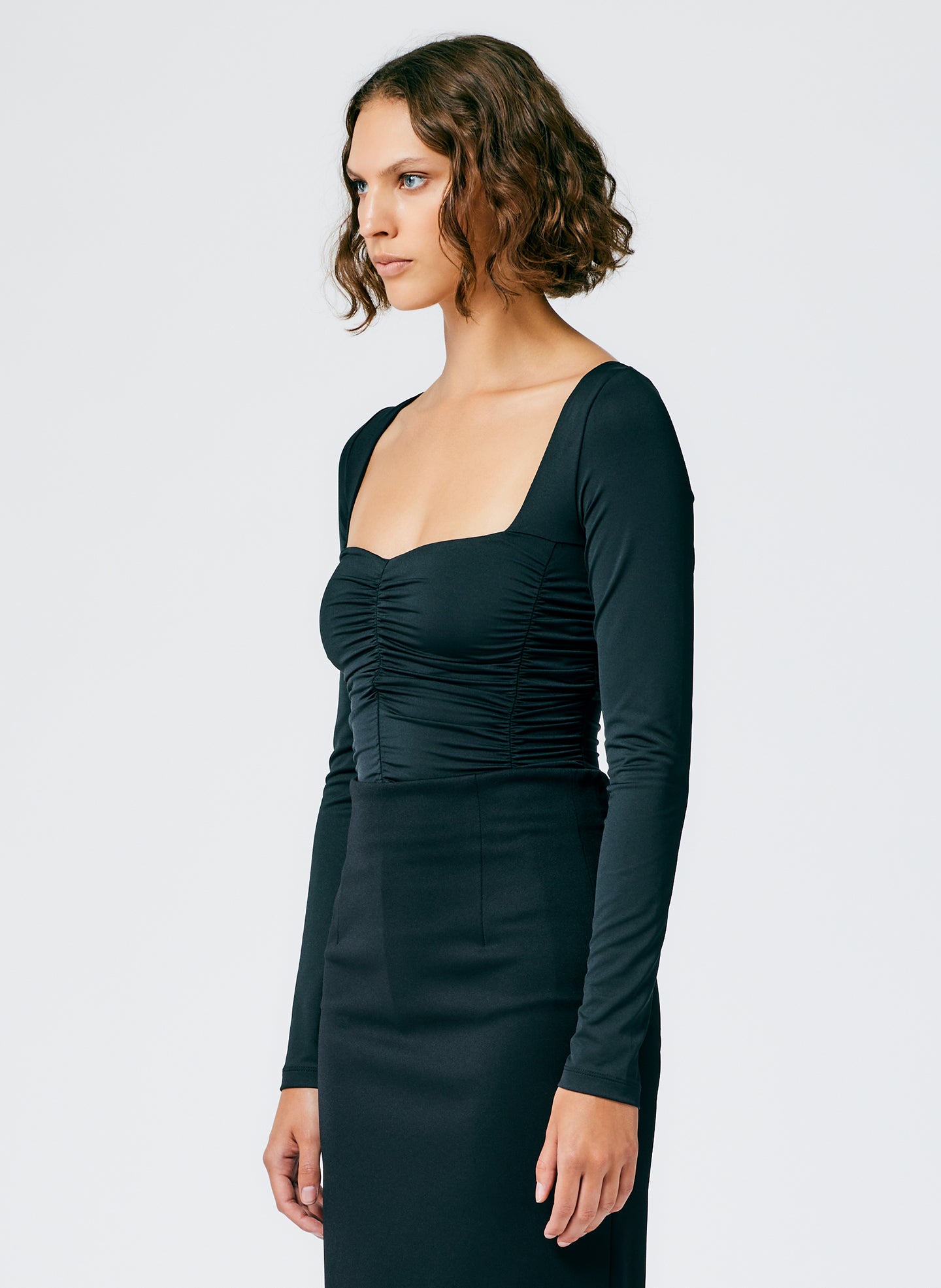 Stretch Shirred Long Sleeve Bodysuit