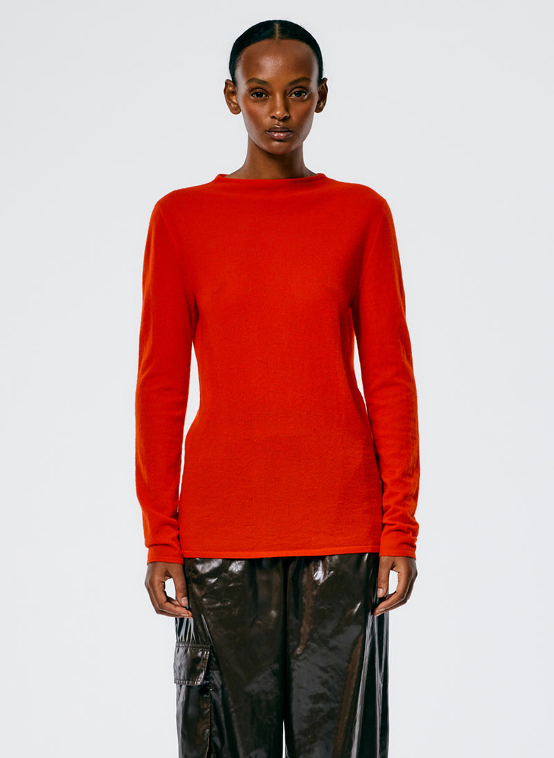 Skinlike Mercerized Wool Soft Sheer Pullover Red-2