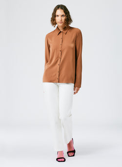 Soft Drape Slim Shirt Cocoa Brown-2