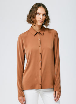 Soft Drape Slim Shirt Cocoa Brown-1