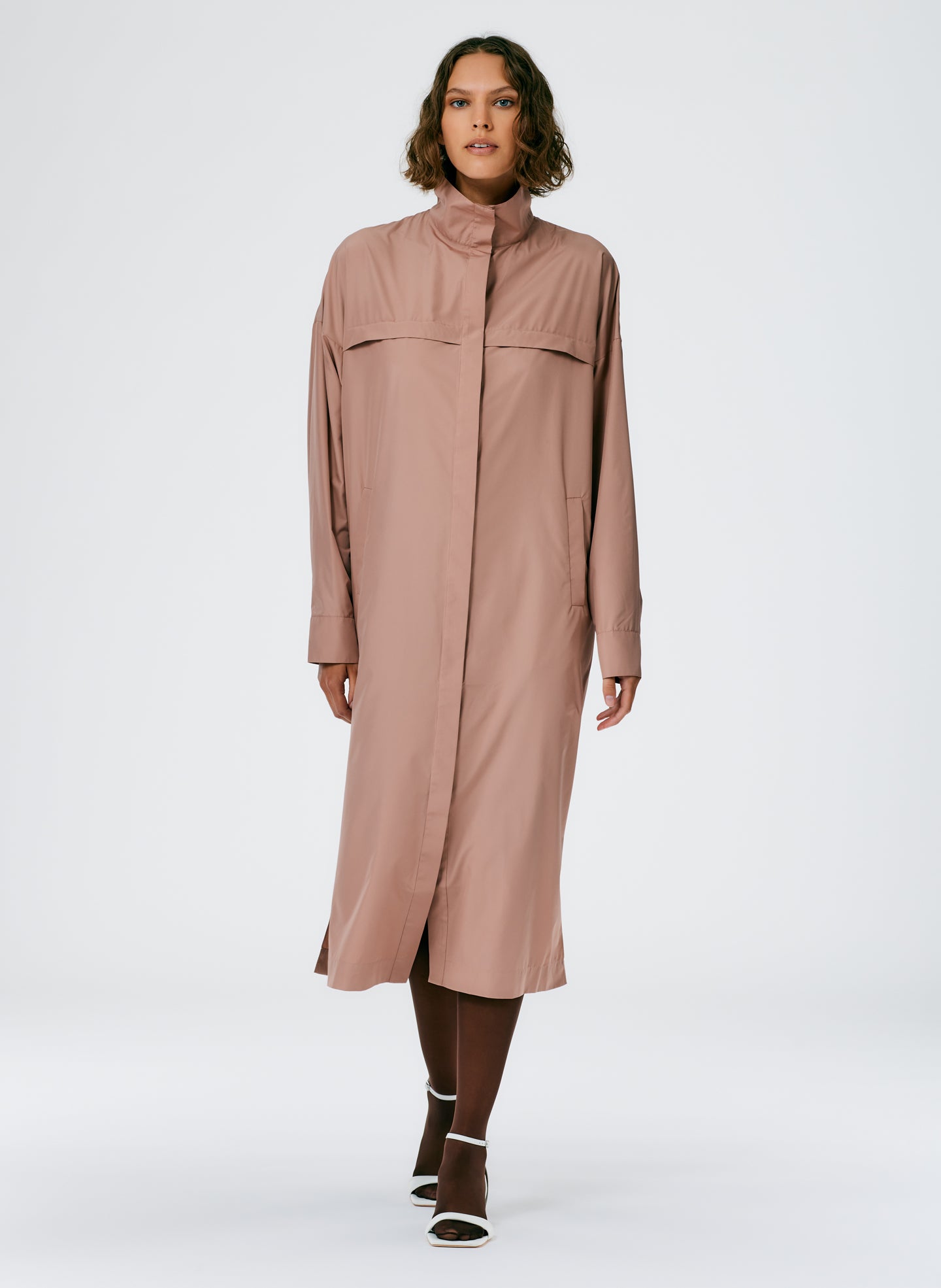 Italian Sporty Nylon Shirtdress - Toffee-1