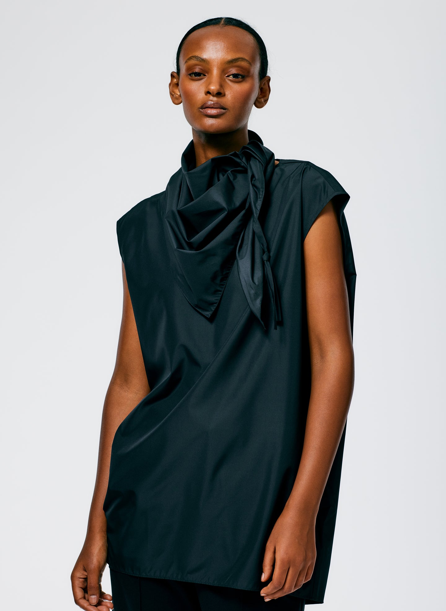 Italian Sporty Nylon Sleeveless Cocoon Top - Black-1