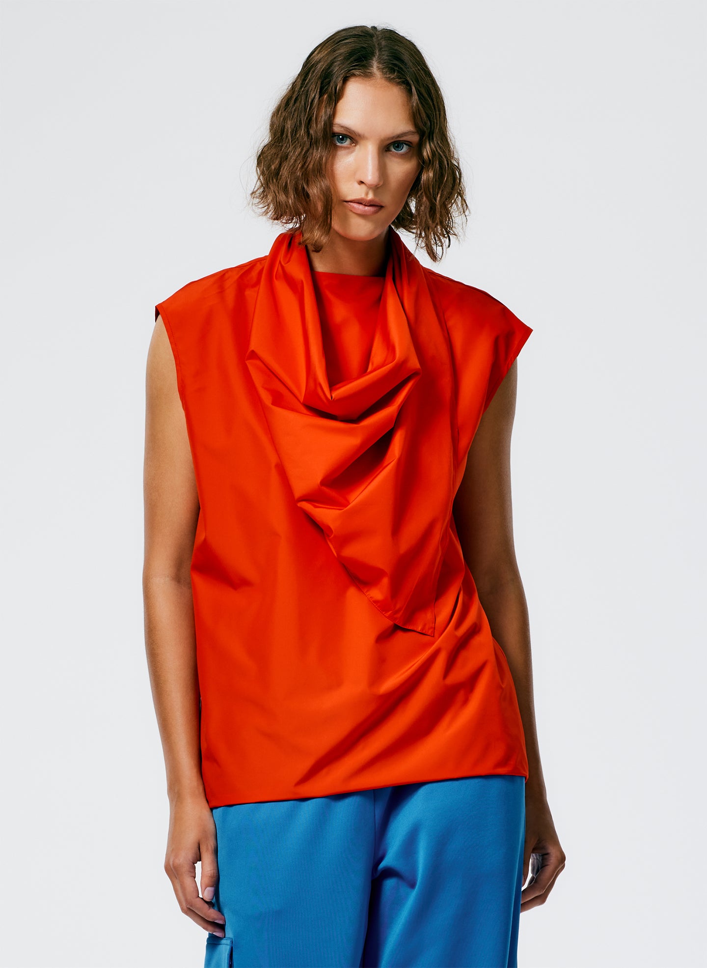 Italian Sporty Nylon Sleeveless Cocoon Top - Red-1