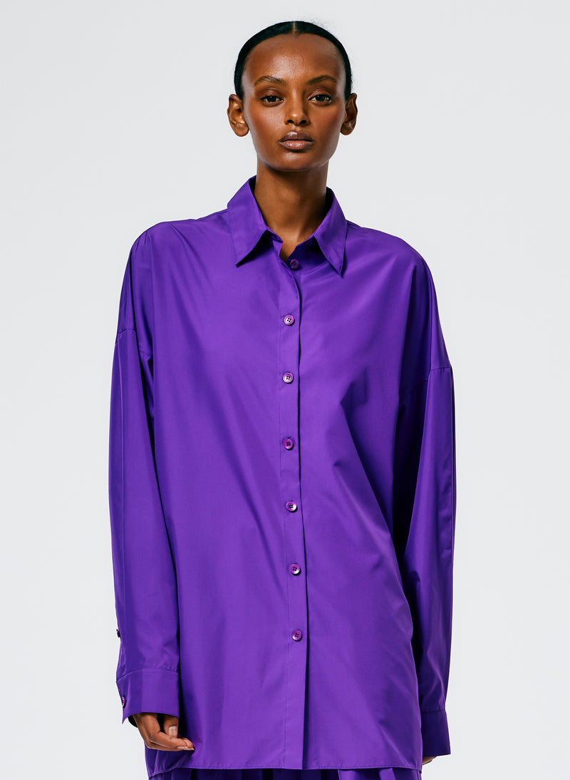Italian Sporty Nylon Shirt with Cocoon Back Purple-1