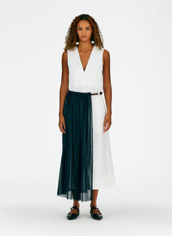 Crepe Gauze Half Skirt Layered Dress Black/White Multi-01
