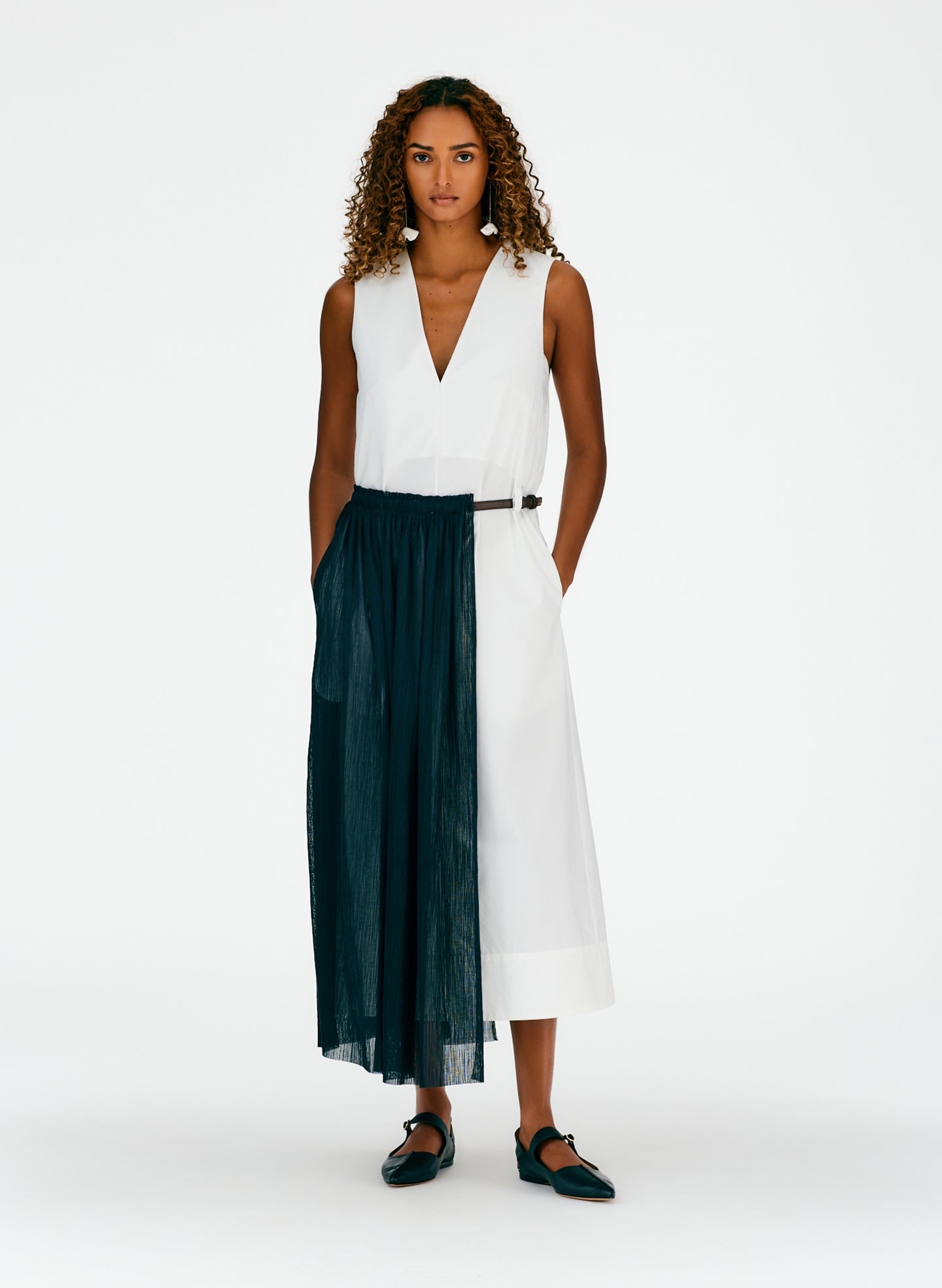half black and half white dress Crepe Gauze Half Skirt Layered Dress – Tibi Official