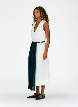 Crepe Gauze Half Skirt Layered Dress Black/White Multi-03