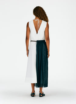 Crepe Gauze Half Skirt Layered Dress Black/White Multi-04