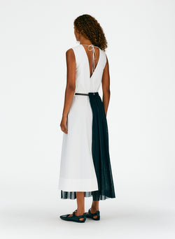 Crepe Gauze Half Skirt Layered Dress Black/White Multi-05