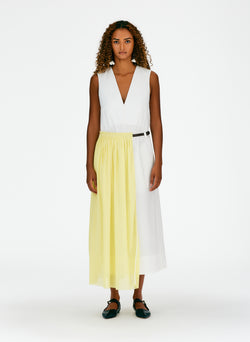 Crepe Gauze Half Skirt Layered Dress Canary Yellow White Multi-01