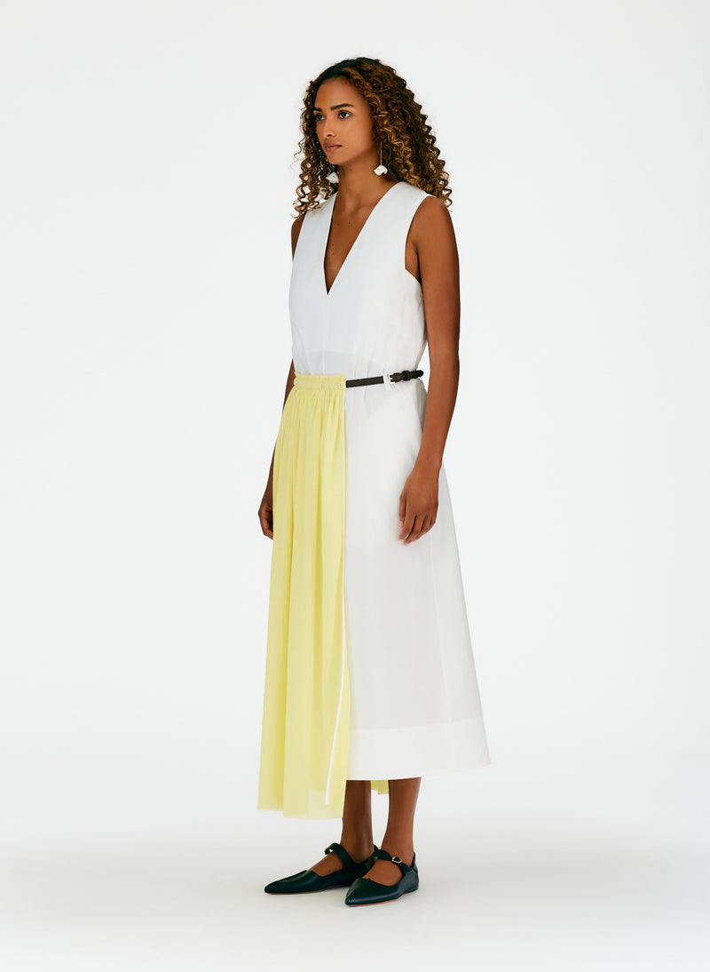 Crepe Gauze Half Skirt Layered Dress Canary Yellow White Multi-02