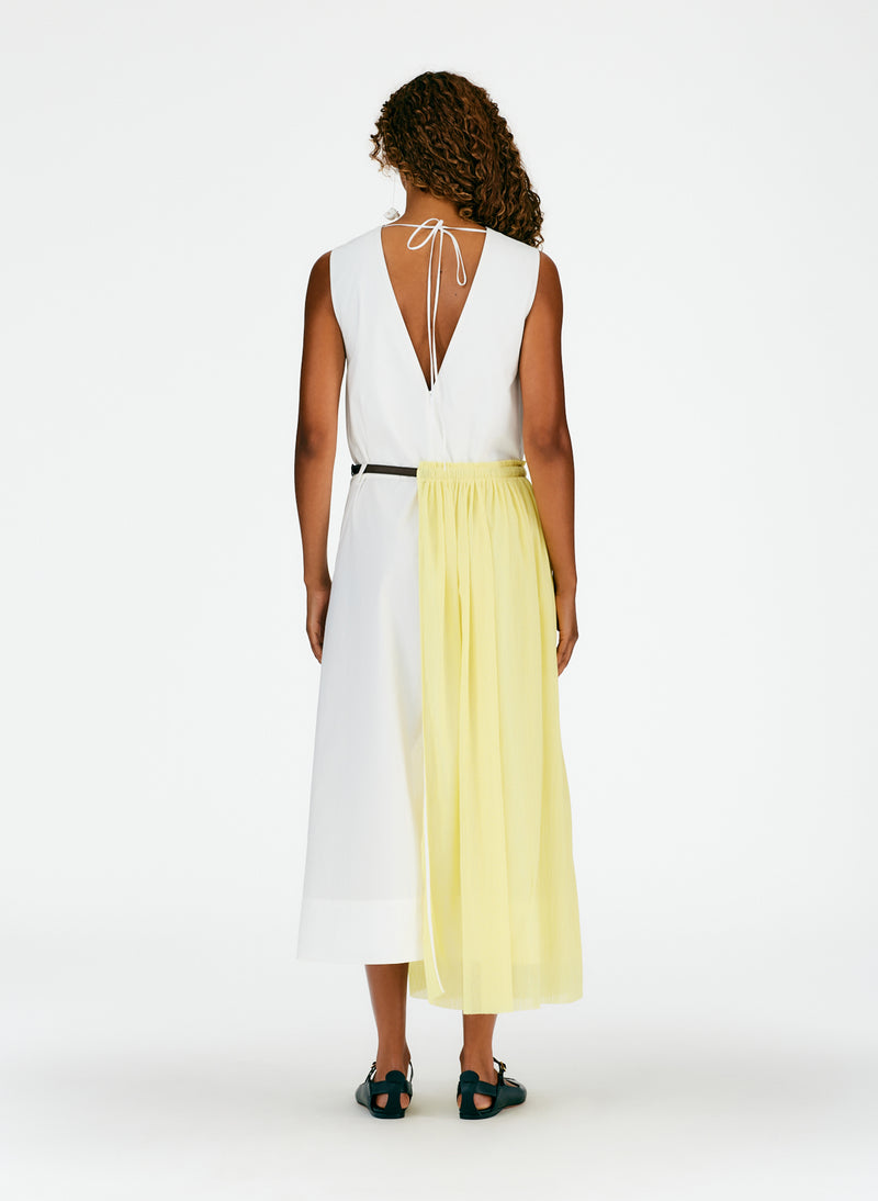 Crepe Gauze Half Skirt Layered Dress Canary Yellow White Multi-03