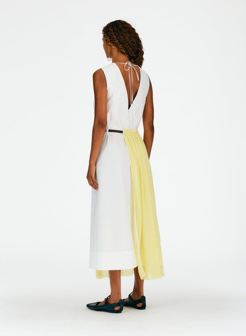Crepe Gauze Half Skirt Layered Dress Canary Yellow White Multi-04