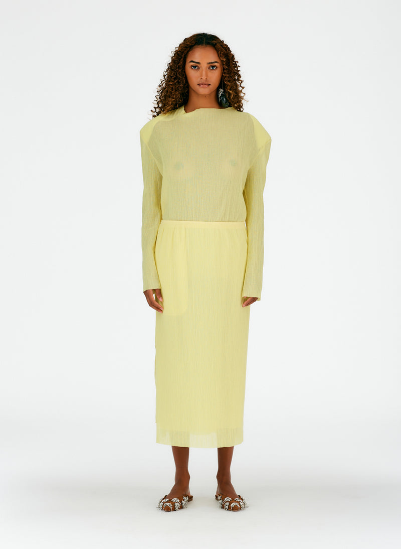 Crepe Gauze Pull On Skirt Canary Yellow-01