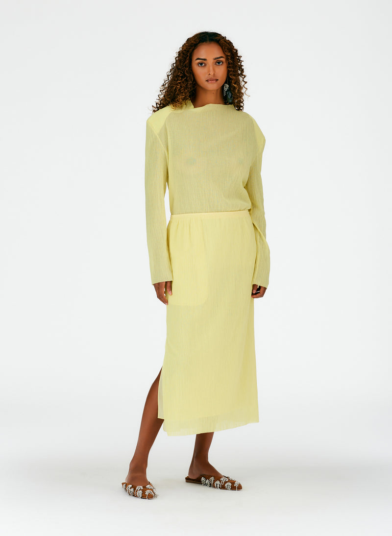 Crepe Gauze Pull On Skirt Canary Yellow-07