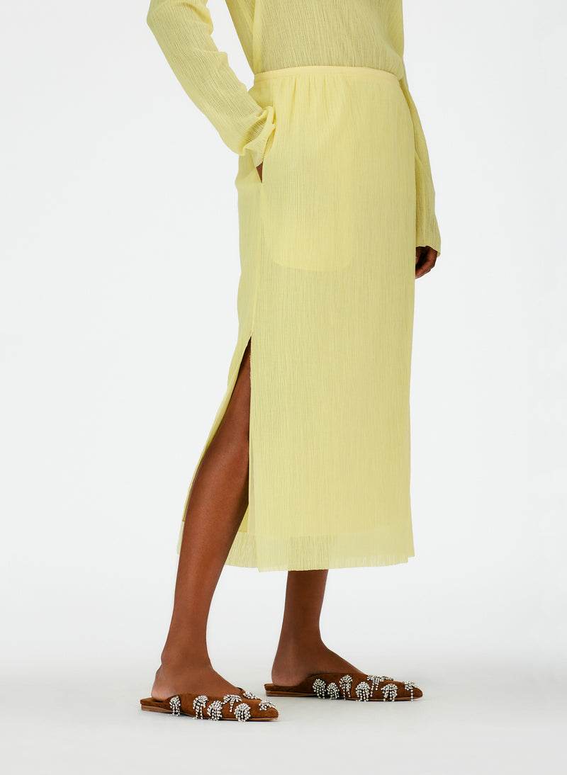 Crepe Gauze Pull On Skirt Canary Yellow-06