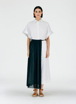 Crepe Gauze Half Layered Full Skirt Black/White Multi-01