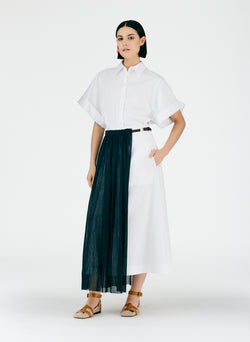 Crepe Gauze Half Layered Full Skirt Black/White Multi-05