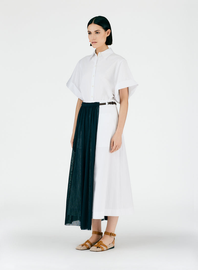 Crepe Gauze Half Layered Full Skirt Black/White Multi-02