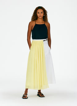 Crepe Gauze Half Layered Full Skirt Canary Yellow White Multi-06