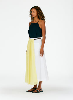 Crepe Gauze Half Layered Full Skirt Canary Yellow White Multi-03