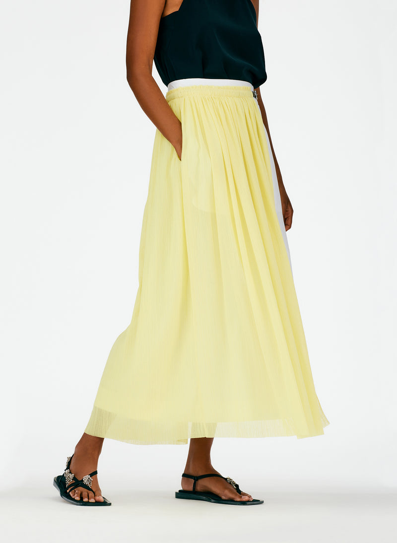 Crepe Gauze Half Layered Full Skirt Canary Yellow White Multi-07