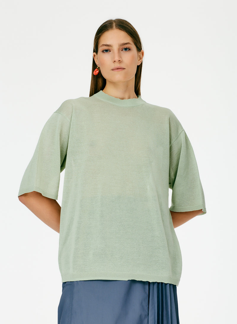 Crispy Cotton Oversized Easy T-Shirt Light Sage-06