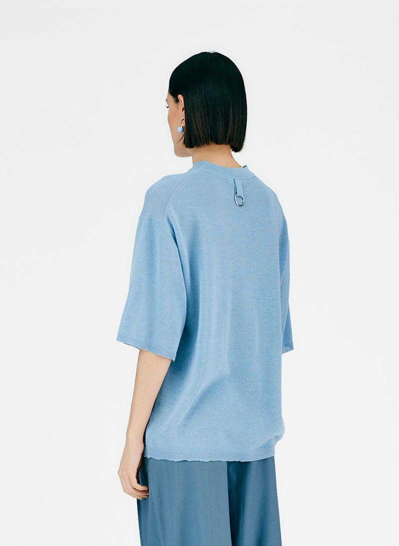 Crispy Cotton Oversized Easy T-Shirt Sea Blue-03