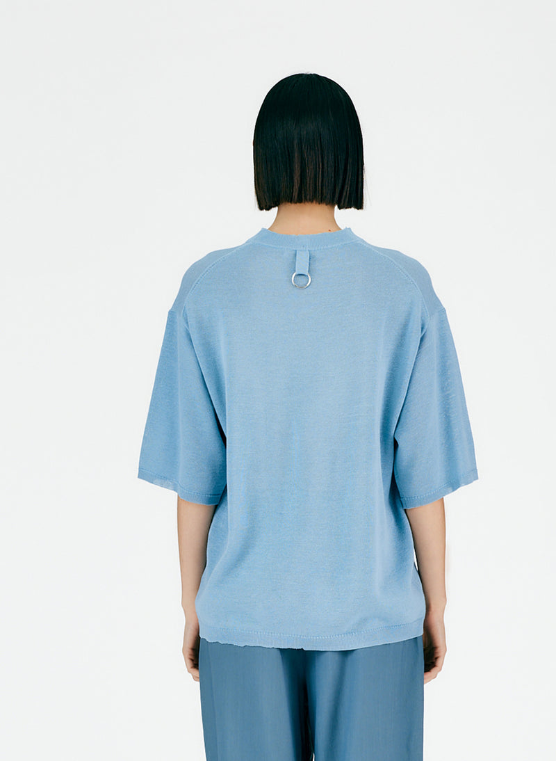 Crispy Cotton Oversized Easy T-Shirt Sea Blue-04