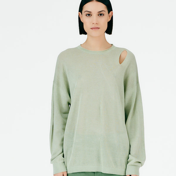 Crispy Cotton Slit Detail Oversized Pullover – Tibi Official