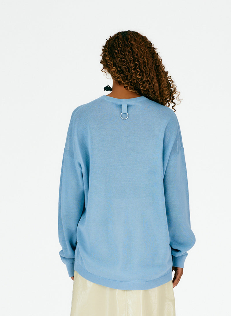 Crispy Cotton Slit Detail Oversized Pullover Sea Blue-03