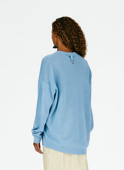 Crispy Cotton Slit Detail Oversized Pullover Sea Blue-04
