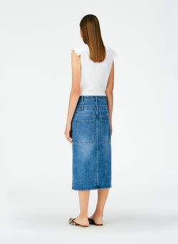 Classic Wash Double Waisted Denim Skirt Classic Blue-05