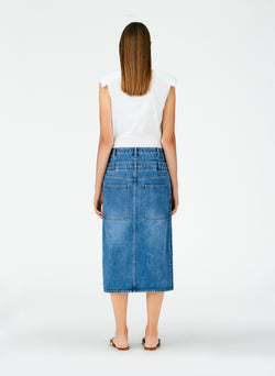 Classic Wash Double Waisted Denim Skirt Classic Blue-04