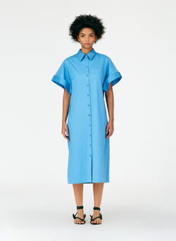 Eco Poplin Rolled Sleeve Shirtdress Kairi Blue-01