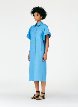 Eco Poplin Rolled Sleeve Shirtdress Kairi Blue-03