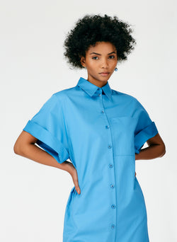 Eco Poplin Rolled Sleeve Shirtdress Kairi Blue-06