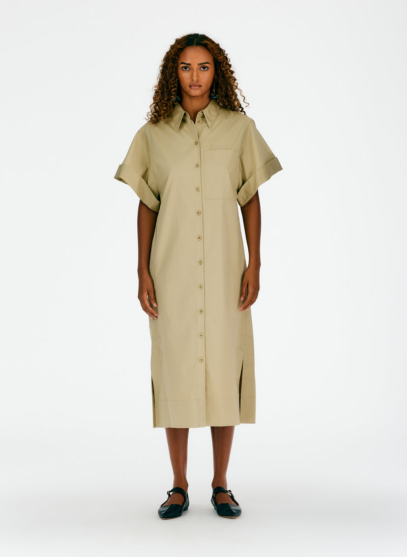 Eco Poplin Rolled Sleeve Shirtdress Clay-01