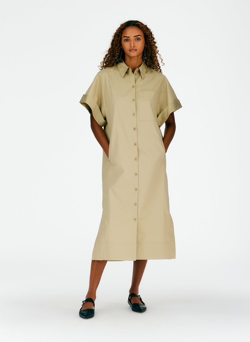 Eco Poplin Rolled Sleeve Shirtdress Clay-05
