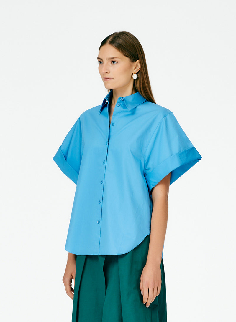 Eco Poplin Rolled Sleeve Shirt Kairi Blue-02