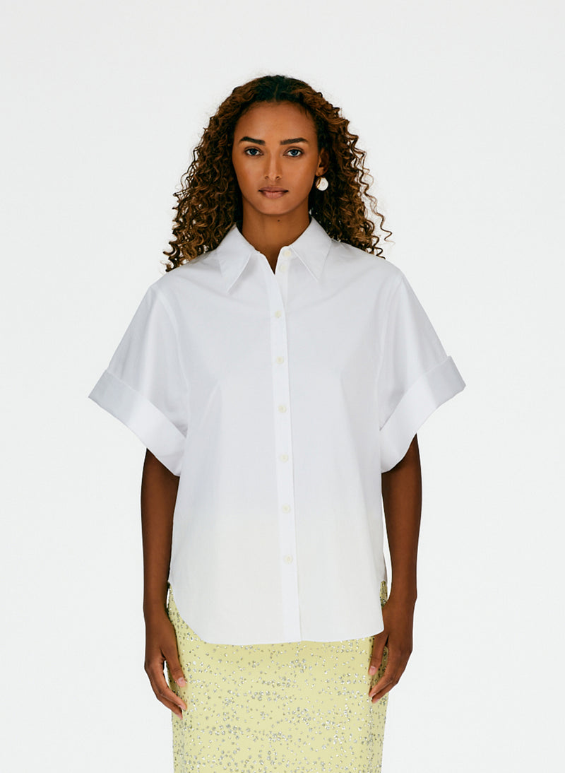 Eco Poplin Rolled Sleeve Shirt White-01