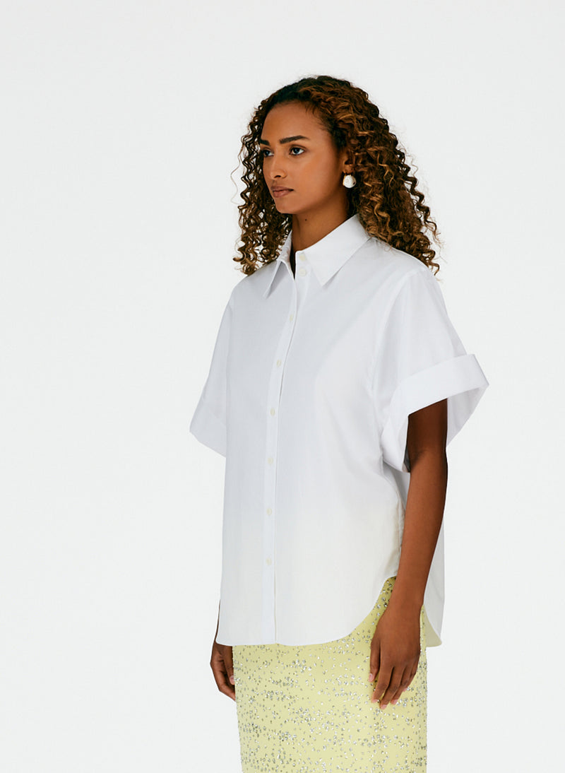 Eco Poplin Rolled Sleeve Shirt White-03