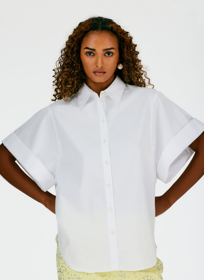 Eco Poplin Rolled Sleeve Shirt White-06