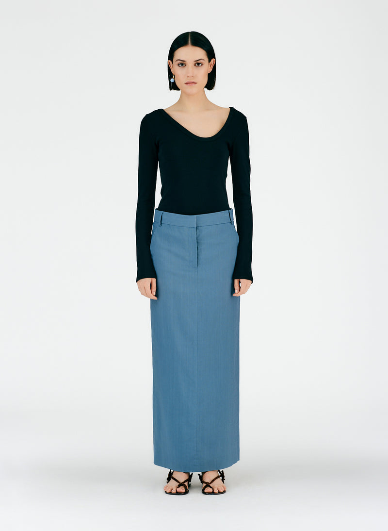 Fluid Suiting Maxi Trouser Skirt Blue Grey-01