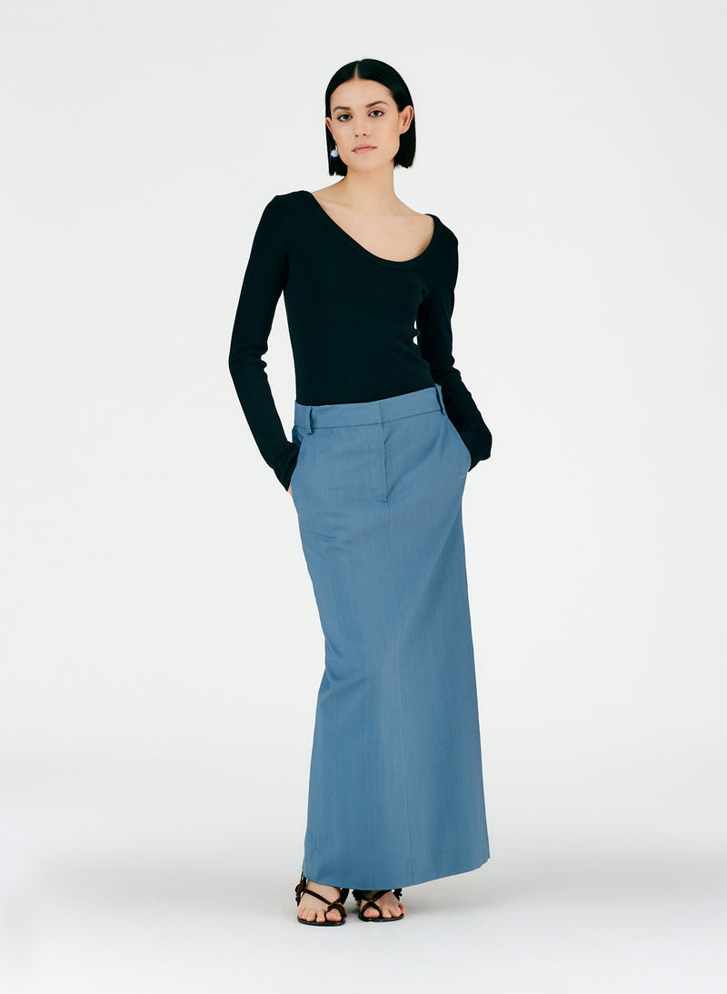 Fluid Suiting Maxi Trouser Skirt Blue Grey-06