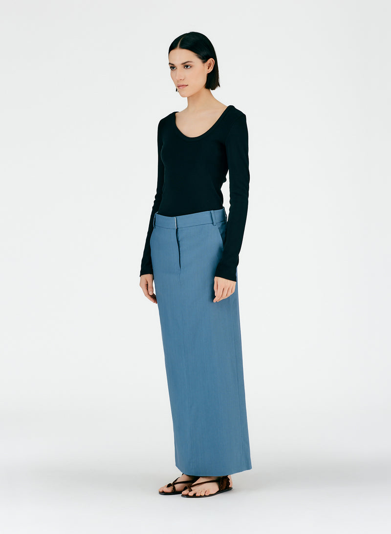 Fluid Suiting Maxi Trouser Skirt Blue Grey-02