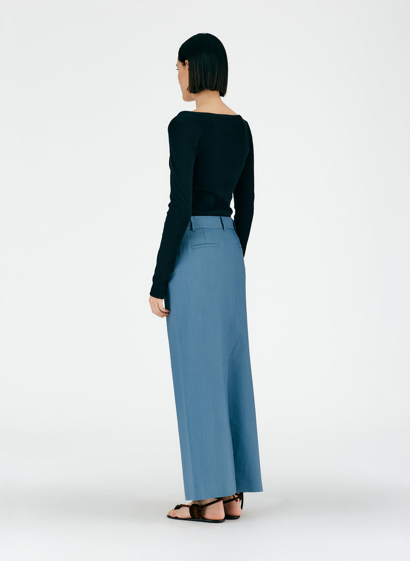 Fluid Suiting Maxi Trouser Skirt Blue Grey-03