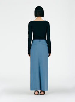 Fluid Suiting Maxi Trouser Skirt Blue Grey-04