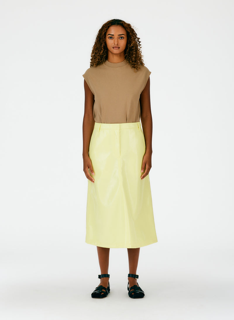 Faux Patent Leather Maxi Aline Skirt Canary Yellow-01