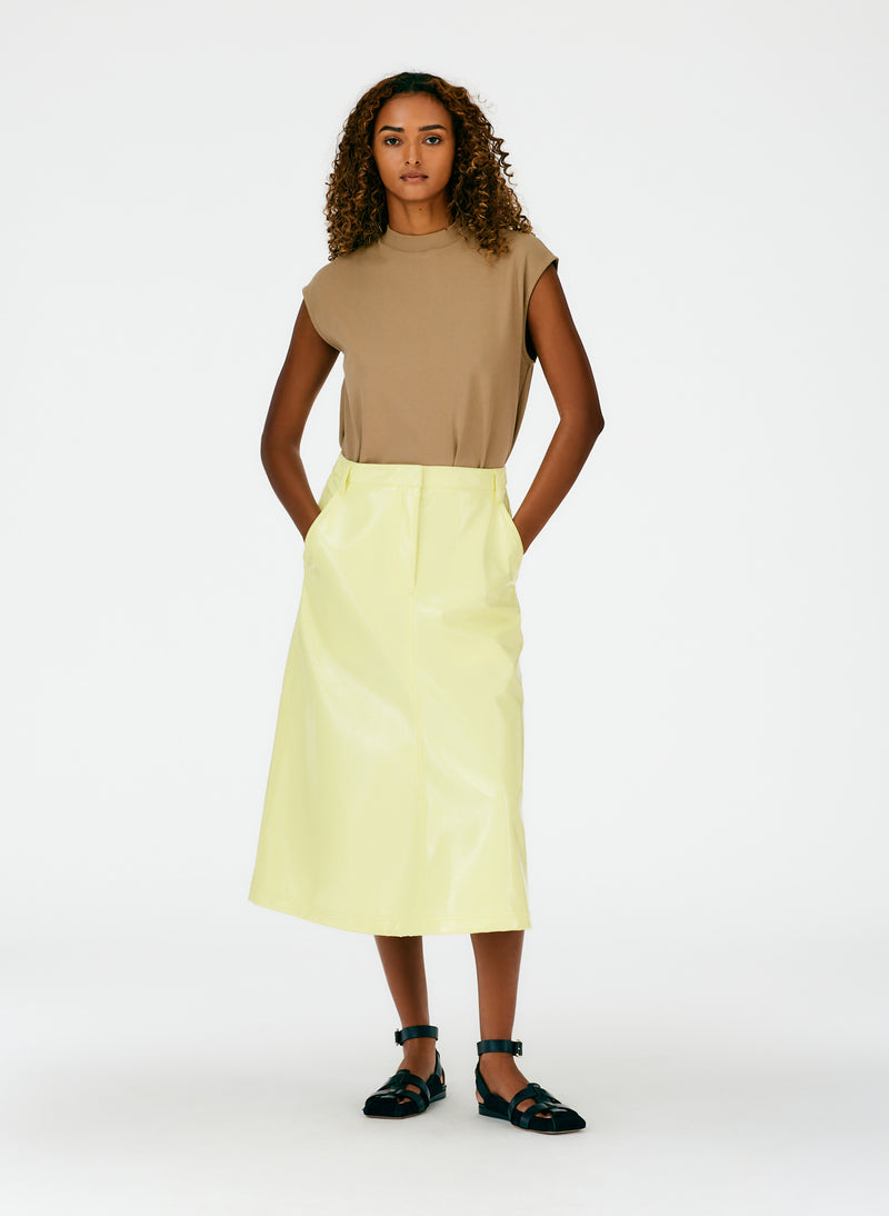 Faux Patent Leather Maxi Aline Skirt Canary Yellow-07